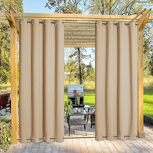 Wasserdichte Outdoor-Vorhänge mit Ösen, für Garten, Verdunkelung, wärmeisoliert, Sonnenschutz, Sichtschutz, Vorhang für Pergola, Veranda, Pool, 132,1 x 274,3 cm, Creme-Beige Ösenvorhang