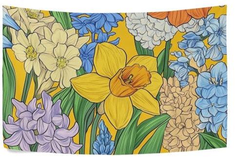 Yoogain Arazzo da appendere alla parete, personalizzabile, con fiori primaverili, narcisi, giacinti, giacinti Daylily, per dormitorio, 152 x 101 cm