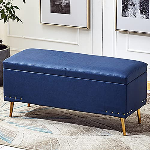 Luxuriöse Polsterbank aus Kunstleder, mit Stauraum, weicher Sitzfläche, modern, rechteckig, Dekoration, Möbel, Fußstütze, Multifunktionsbänke, 80 x 40 x 45 cm, Blau