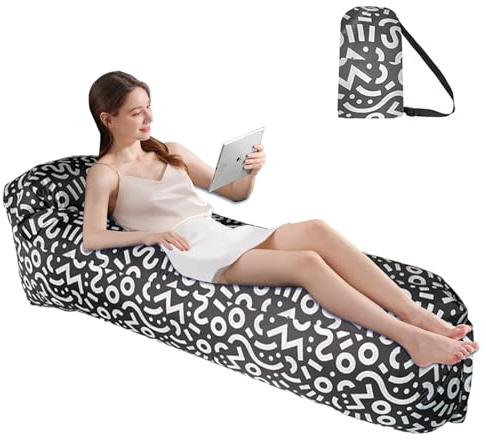 FainFun Inflatable Beach Sofa, 230 * 70cm Couch Sofa Aufblasbar Outdoor Camping, Luftsofa, Mit Seitennetz，Kopfkissen (Polyester 210T, Schwarze Note)