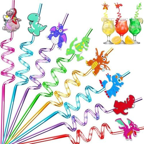 8PCS Pailles en Plastique Réutilisables, Enfants Pailles Spirale Colorées pour les Fêtes d'Anniversaire, Pour Fête, Décoration de Table