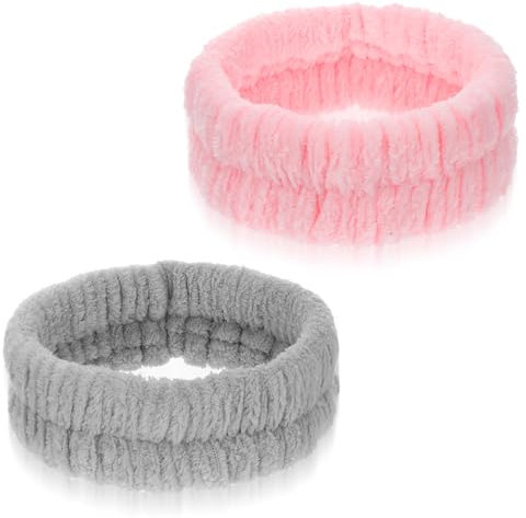 GEEHUA Lot de 2 bandeaux cosmétiques pour maquillage et lavage, bandeaux élastiques pour cheveux spa, bandeau démaquillant absorbant pour filles, femmes, yoga, sport, douche, exercices(rose+gris)