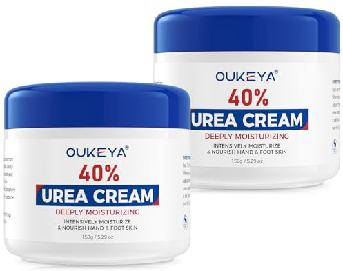 OUKEYA NEUE REZEPTUR Urea Creme 40% für Füße, Hände, Fersen, Ellenbogen & Knie, gegen trockene rissige Haut, Hornhautentferner & Hautpflege (150g, 2 Stück) | 40 % Harnstoff, feuchtigkeitsspendend, trockene Haut, Körperpflege, Füße, Hände, Knie, Ellbogen, 2 Stück