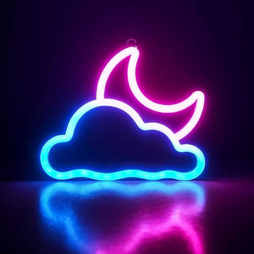 Neon Light Sign, Moon and Cloud Neon Lights for Bedroom,Neon Signs for Wall,Blue and Pink Neon Wall Light