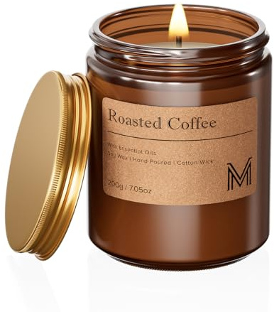 M&SENSE Candele alla Soia 200g, Caffè Tostato, 35H Combustione, Naturale Candela Non Tossico, Vetro Marrone Vintage, Mano Colata per Aromaterapia Relax, Regalo di Lusso Mamma