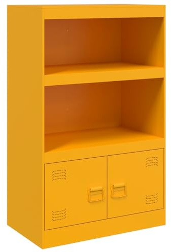 Makastle Sideboard Metall mit 4 Fächern, Metallschrank Aufbewahrungsschrank Wohnzimmerschrank Beistellschrank Mehrzweckschrank, Senfgelb 67x39x107 cm Stahl