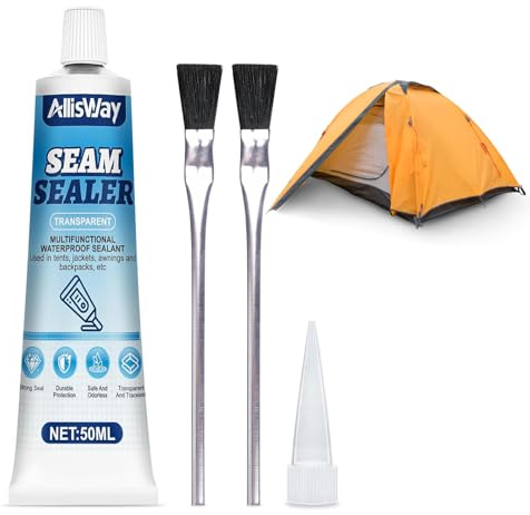 AllisWay Nahtdichter für Zelte, Seam Grip, 50ml Transparenter Nahtdichter, SeamGrip für Zelte, Jacken, Markisen und Rucksäcke, Inklusive 2 Bürsten