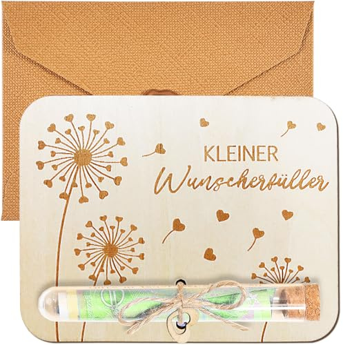 Joycabin Wunscherfüller Geldgeschenke Verpackung aus Holz, Pusteblume Geldgeschenke Verpackung mit Reagenzgläsern und Bindfaden für Junge Mädchen Geburtstag Hochzeit Reisen