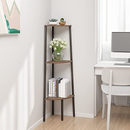 MOBCANT Eckregal mit 3 Böden Dunkelbraun und Schwarz 45,5x31,5x120 cm, Bookshelf Regal Lagerregal Standregal Geeignet für Büro Hotel Wohnzimmer Schlafzimmer