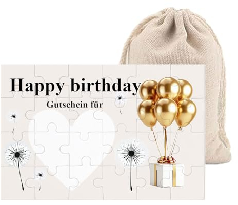 Geburtstagskarte, Gutscheine zum selber ausfüllen, Happy Birthday Puzzle | mit Säckchen, 24-teilig Gutschein Geburtstag, Wunschgutschein, Lustige Geburtstagsgeschenk für Frauen Freundin