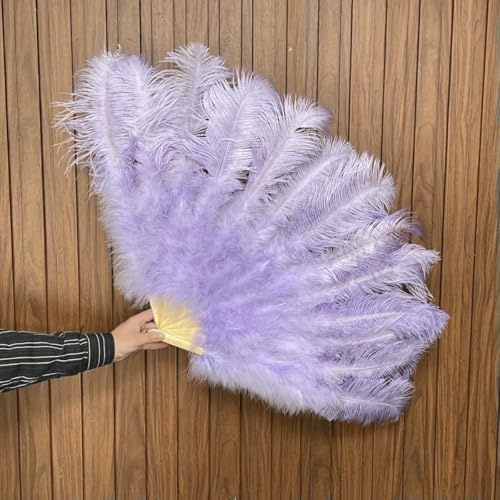 Grand éventail en plumes d'autruche blanches, 13 branches, 90/130 cm, pliable, pour carnaval, scène, opéra, décoration, violet clair, 1 pièce, 130 cm
