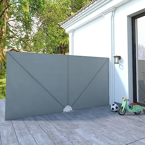 Tenda da Sole Pieghevole per Esterno, Grigio 400x200 cm, in Poliestere Resistente UV e Acciaio, Frangivista Balcone e Separe da Giardino, Montaggio a Parete