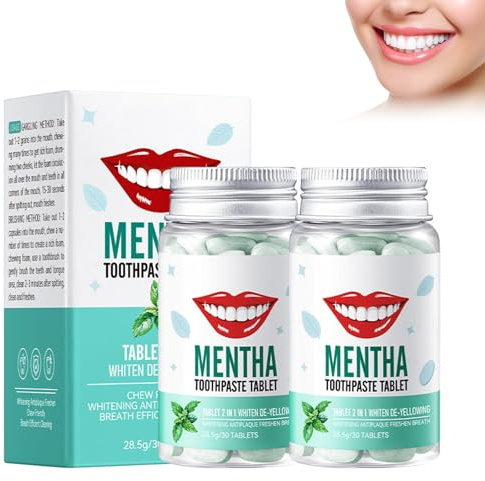 Dentifrice Solide Menthe 2 Boîtes, Dentifrice à Croquer, Anti Plaque & Caries, Bouche Saine, Réparation De L'émail, Haleine Fraîche, Respectueux De L'environnement Pour Les Adultes, Pâte à dents