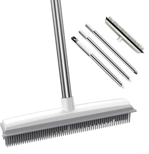 Niceminiwall Rubber Broom Pet Hair Remover with 30cm Wide Silicone Brush Head and Adjustable 3-Section Handle for for Carpet, Hardwood, Tile, Sofa and Floor Cleaning, Efficient
