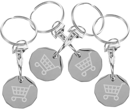 HONMEET 4pcs Stainless Steel Hanging Token Keyring Small Trolley Token Shopping Cart Remover Can Be Disassembled after Unlocking Convenient Key Accessory for Grocery Shopping
