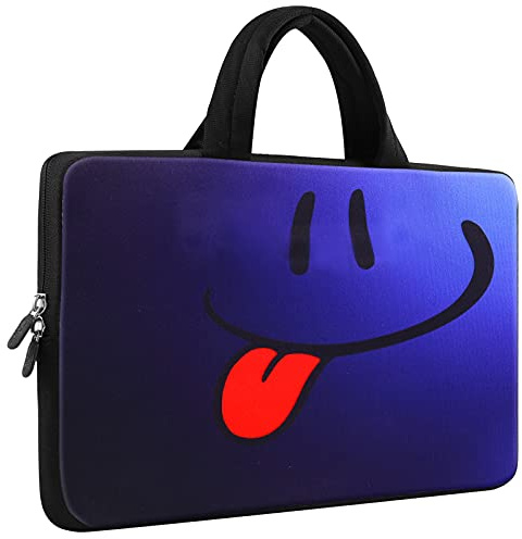 Mibbxea Funda para portátil de 15 a 15,6 pulgadas, de neopreno, para ordenador, Chromebook, Ultrabook, portátil con asa, compatible con Dell HP Lenovo ASUS Acer (cara sonriente azul)