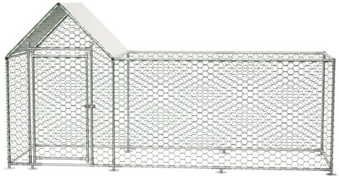 LLGWGL Mobiler Hühnerstall Winterfest Hühnerhaus - 3m² Metall Kleintiergehege Freilaufgehege mit Sicherheitsschloss Wasserdichtem PE-Dach für Hühner Kaninchen Kleintiere,3x1x1.5m,Silber