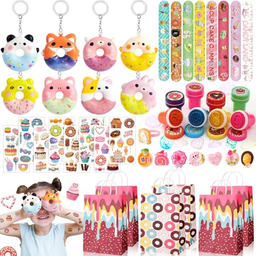 Cleboen Donuts Pinata Anniversaire Fille Sac Cadeau Anniversaire Enfants Invites Sachet Bonbon Squishy Porte-Clés Bague Tampon Tatouage Bracelet Goodies Enfant Pinata Jouet Fille