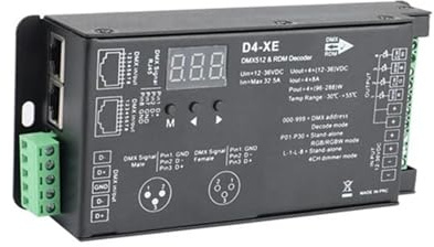 Controller decoder DMX D4-XE a 4 canali, dimmerazione PWM senza sfarfallio, 12 V-36 V, display digitale, 2000 Hz/500 Hz