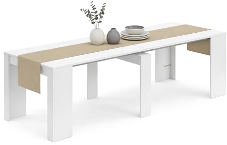 duehome | Mesa de Comedor, Consola, Mesa Extensible, Mesa para Salon, Recibidor o Cocina, Acabado en Blanco Artik, Modelo Denis, Medidas: 50-235 cm (Largo) x 90 cm (Ancho) x 78 cm (Alto)