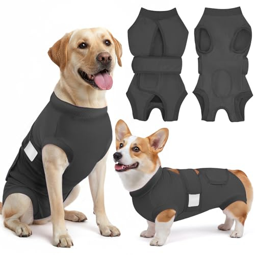 Eyein Dog Surgery Recovery Suit, Breathable Female Male Dog Surgical Suit | Adjustable Convenient Abdominal Opening, Anti Licking Cone Alternative Pet Body Suit After Surgery Spay Neuter（Dark Grey,M)