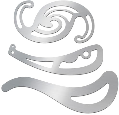 ORIGACH 3 Teiliges Set Metall Kurvenlineale für Zeichnung, Edelstahl Schablonen, Einfache Schneider Lineal, DIY Näh Lineal, für Nähen Schneidern, Musterdesign