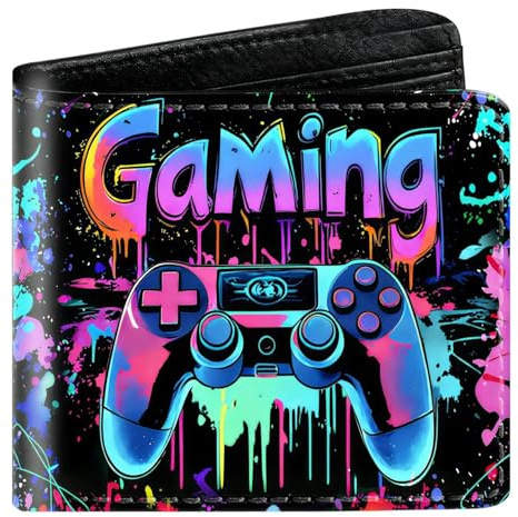 Boys Wallet-Graffiti Game Style, PU Wallet for Boys with Compact Bifold Design, Kids Wallets ForBoys, Teen Wallet Look with Game Controller Perfect for Daily Use and Travel Scenarios (Multicolor-A)
