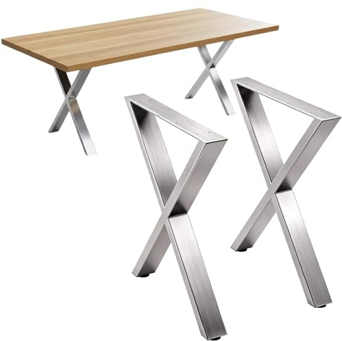 DanDiBo 2X Tischbeine Edelstahl 72 x 60 cm Tischgestell Höhenverstellbar 96676 Tischfüße Möbelfüße Tischkufen Esstisch Beine