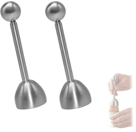 Juego de 2 tazas de huevo de acero inoxidable - cortador de huevos duros de alta calidad con puntos de rotura predefinidos, práctico y eficaz