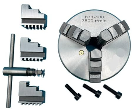 Portabrocas de torno autocentrante de 3 mordazas de 100 mm K11-100 - Portabrocas manual de alta precisión for carpintería y metalurgia, 1 unidad