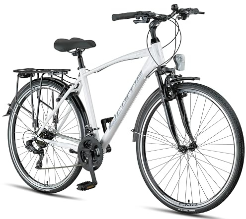 Licorne Bike Premium trekking cykel i 28 tum cykel för män pojkar kvinnor och 21 växlar Citybike Life M-V-ATB (vit, 0, millimeter, 0, centimeter, 0, decimeter, 0, meter, 0, km