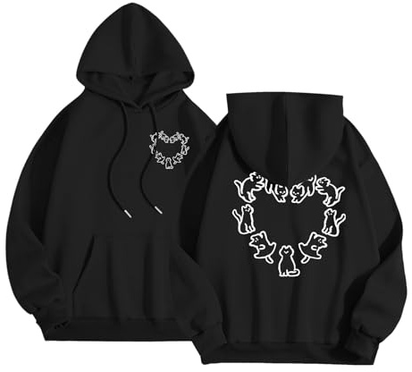 Vestidos 2026 para mujeres, adolescentes y niñas, sudadera con capucha con orejas de gato y suéter estampado para dormir, Negro, M