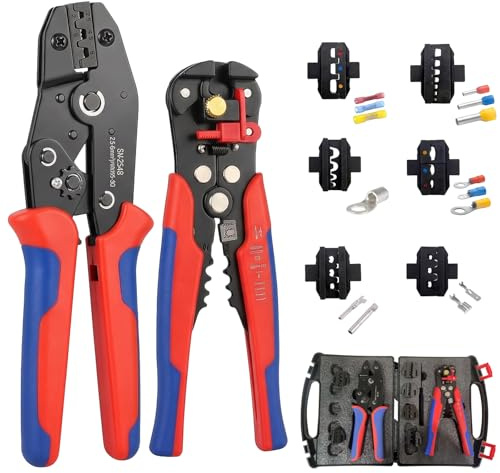 Crimpadora de Terminales Eléctricos con 6 Mordazas Intercambiables | Alicates de Crimpado para Punteras, Conectores Solares y Cables, Kit Herramienta Electricista Profesional 0.25-10mm²