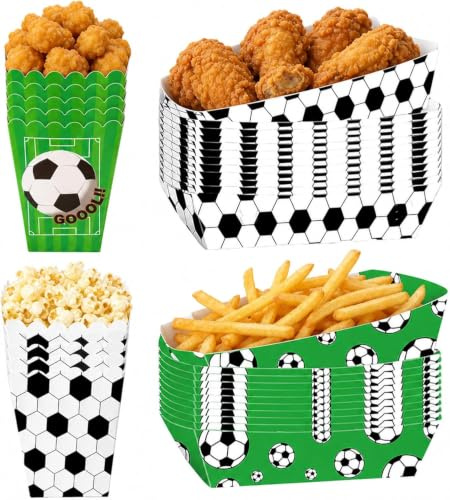 Brizuf Juego de 36 cuencos para patatas fritas y palomitas de maíz, platos de papel, decoración de fútbol, bolsas de palomitas de maíz, cuenco para salchichas, palomitas de maíz para patatas fritas