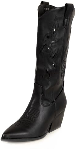 Toocool Stivali Texani al Ginocchio Estivi e Autunnali con Ricami e Intagli Traforati Punta Allungata Stile Boho Chic Country G720