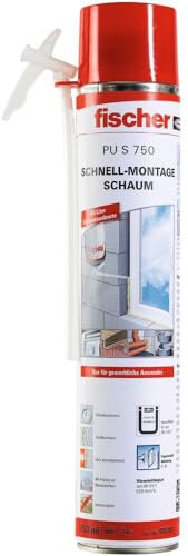 fischer Schnell-Montageschaum PU S 750, Bauschaum für Verfüllung, Dämmung & Isolierung, PU-Schaum inkl. Adapter für sofortigen Einsatz, 750 ml