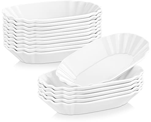 MALACASA, Serie Regular, 16 teilig Set Porzellan Pommesschälen, CremeWeiß Pommes Schälen, Würstchenteller, Servierteller, Beilagenschälen, Schälchen, 19,5x12x3,5 cm