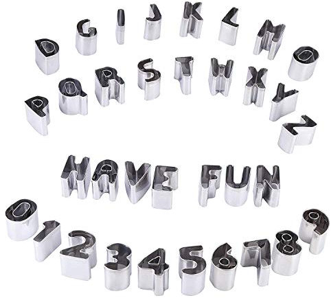 Joyoldelf 41 Piece Cookie Fondant Cutters Set - Mini Alphabet Number Mathematical Symbols Biscuit Baking Mould with Storage Box, Stainless Steel (Silver)
