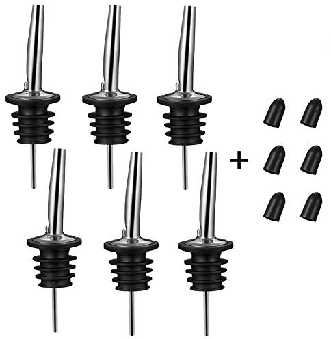 BALTRE 6PCS Bottle Pourers for Spirits,Stainless Steel Speed Bottle,Liquor Pourer Olive Oil pourer,Dispenser with Tapered Spout and Rubber Dust Caps for Olive Oil Coffee Syrup Vinegar Bottles