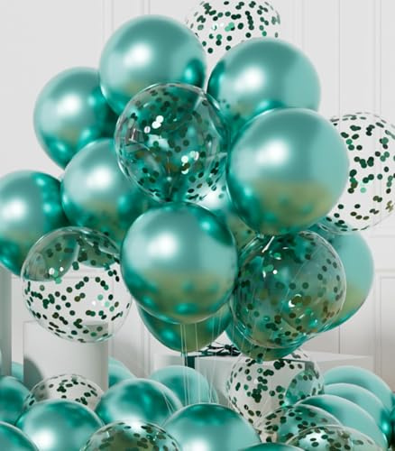AULE Globos Azul Teal Metalizados Cumpleaños 42 piezas 12 Pulgadas Confeti | Globo Azul Turquesa Bodas Aniversario Bautizos Comunion Graduacion Fiesta Decoracion