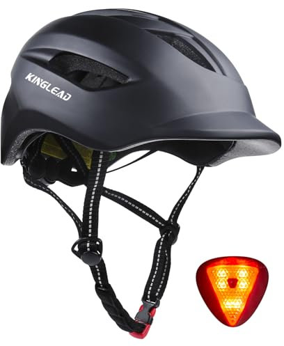 KINGLEAD Fahrradhelm Herren Damen mit LED-Leuchten Unisex-Fahrradhelme für Erwachsene Sicherheit Leichter Stadt-Fahrradhelm Geeignet für Retro Helm für Stadt-Pendler Trekking Trail Rennradhelm