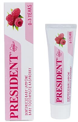 President DENTIFRICIO BABY PER BAMBINI DA 0 A 3 ANNI. Gusto Lampone, Senza Fluoro, parabeni, SLS, allergeni e PEG per far crescere i primi denti in modo sano, proteggendoli dalla carie - RDA 20-30ml