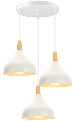 iDEGU Retro Deckenleuchte 3 Lampen, Modern Drop Style Deckenleuchte E27 Metall Deckenleuchte für Schlafzimmer Esszimmer Küche Ø20cm (Weiß - Rund)