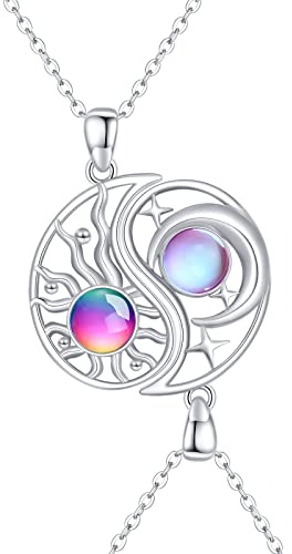 2 Stücke BFF Halsketten Mond Sonne 925 Sterling Silber Schwestern Halskette Runden mit Kristallen Sonne und Mond Freundschaftskette BFF Schmuck für 2 Mädchen