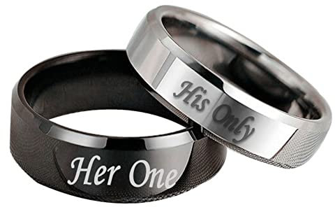 Aotiwe Mutter Geschenke, Partnerringe mit Gravur Graviert Her One and His Only Edelstahl Silber Schwarz W 49 &M 57