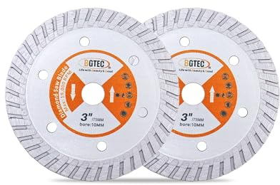 BGTEC Diamanttrennscheibe - 2 Stück 75mm Kreissägeblätter mit 10mm Aufnahmeschaft für Beton, armierten Beton, harte Kunst und Natursteine