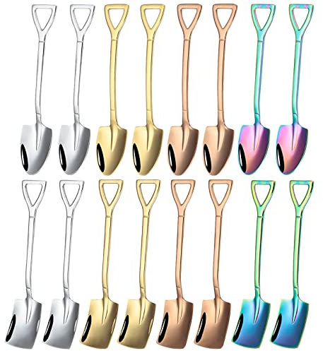 Stainless Steel Spade Spoons,DBAILY 16pcs Shovel-Shaped Creative Coffee Spoon Dessert Spoon Ice Cream Scoop Stir Watermelon Spoon for Dining Table Restaurant Reunion