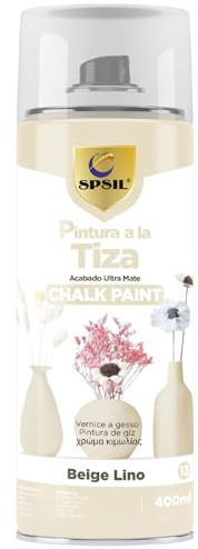 SPSIL Pintura a la Tiza Pastel en Spray color Beig Lino 400ml - Transformar Muebles y Proyectos de Carpintería - Interiores y Exteriores - Secado Rápido