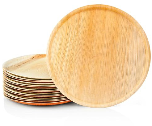 Wisefood - Platos para pizza de hoja de palmera, 25 unidades, orgánicos desechables, 30 cm de diámetro, redondos y planos, vajilla de hoja de palma compostable, vajilla desechable sostenible para