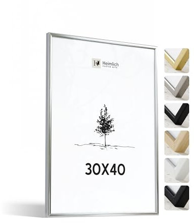 Heimlich® - Cornice per foto - 30x40 cm, Alluminio Metallo, Argento - Cornice per diploma di grandi dimensioni con copertura in foglio di plastica - Solo espositore da parete